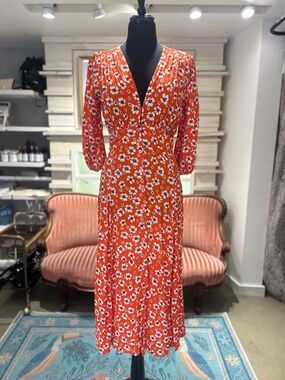 Rue Stiic Floral Deep V Midi Dress (S)